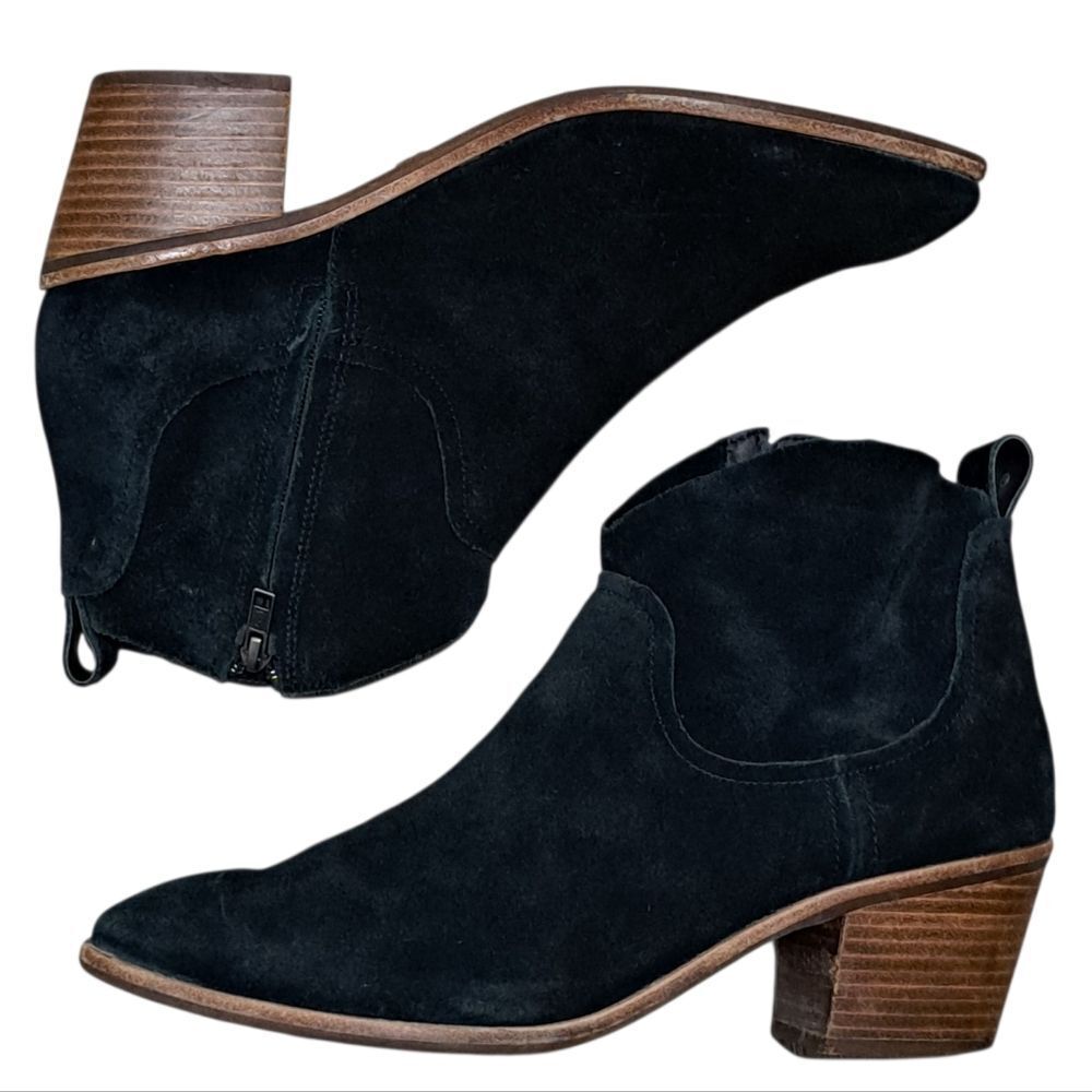 UGG Black Suede Western Ankle Booties with Stacked Heel
